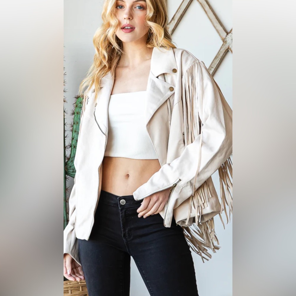 Oli&Hali faux moto   Cream Fringe Jacket